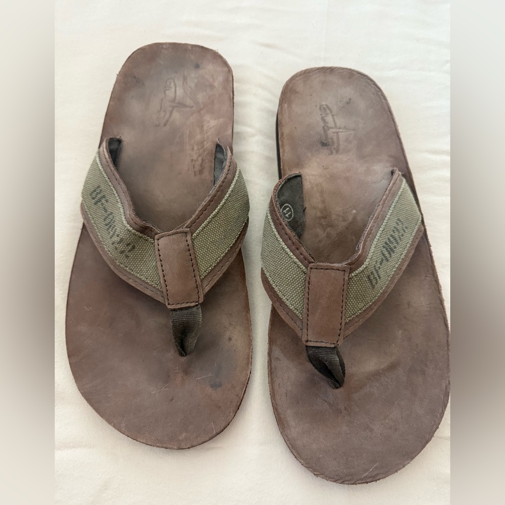 Men's Brown and Green Flip Flops